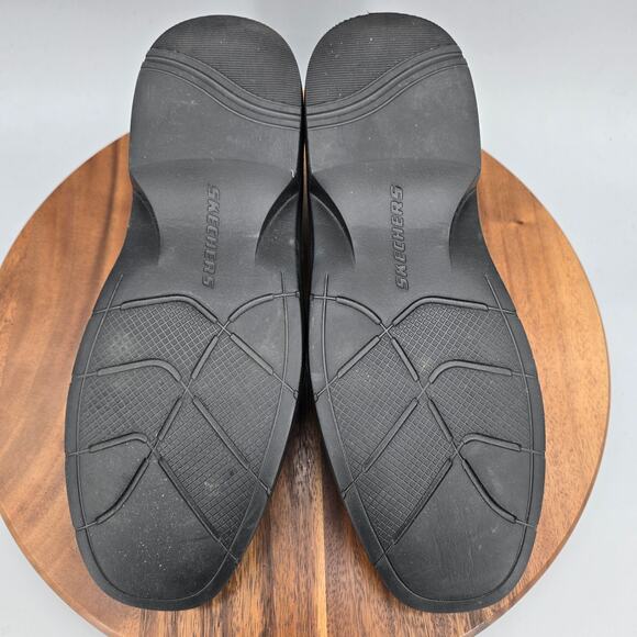 Skechers Slip Ins Shoes Mens 10.5 Black Leather Relaxed Fit Bicycle Toe Loafers main image 6